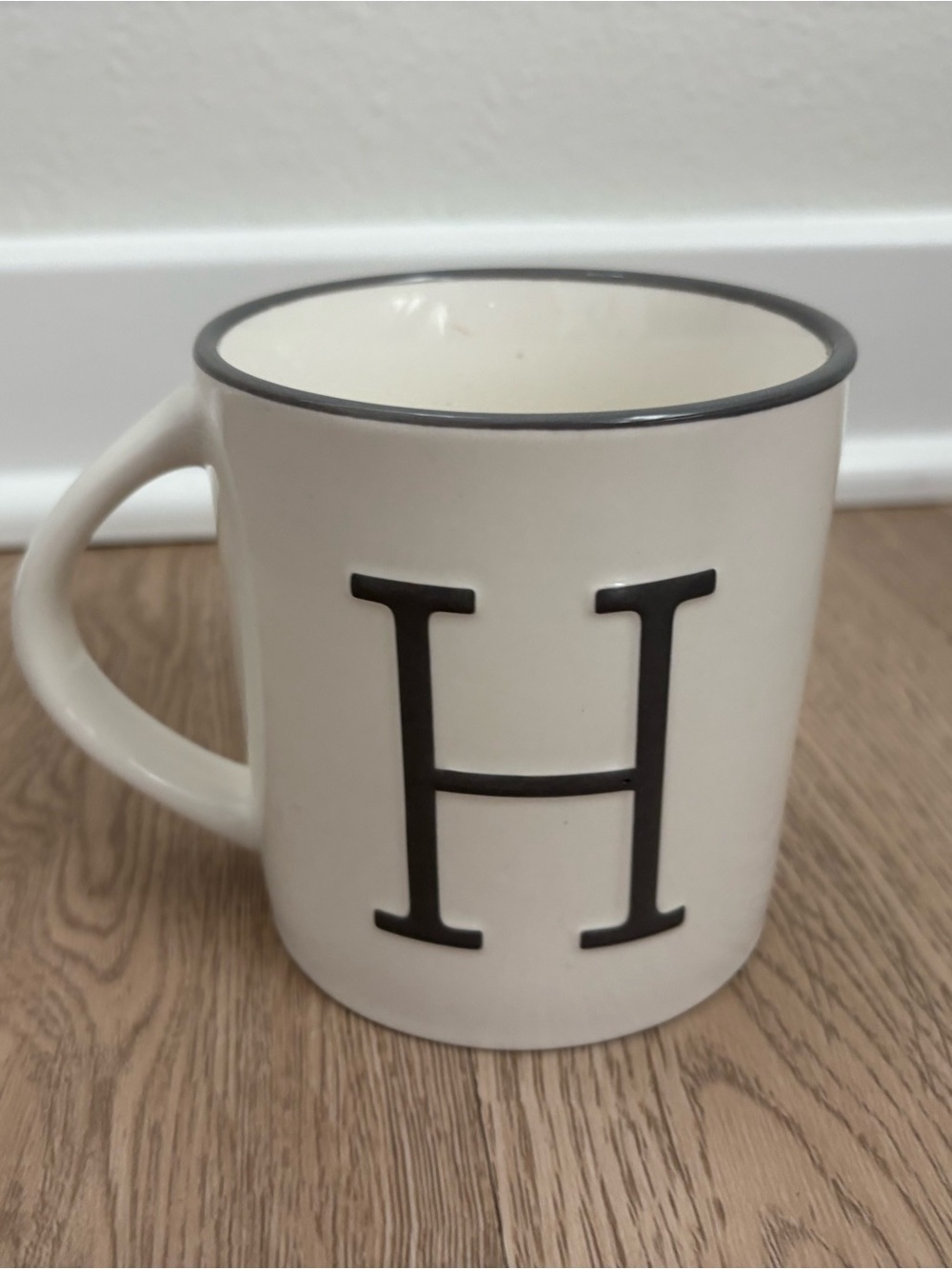 Cream Ceramic Monogram H Mug with Black Trim